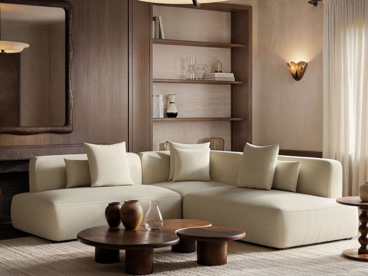 SOLACE+CO Luna Large Corner 5 Seater Sofa Cream Chenille