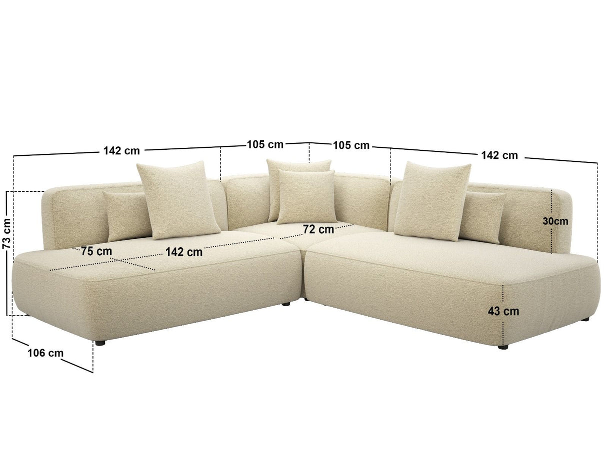 SOLACE+CO Luna Large Corner 5 Seater Sofa Cream Chenille