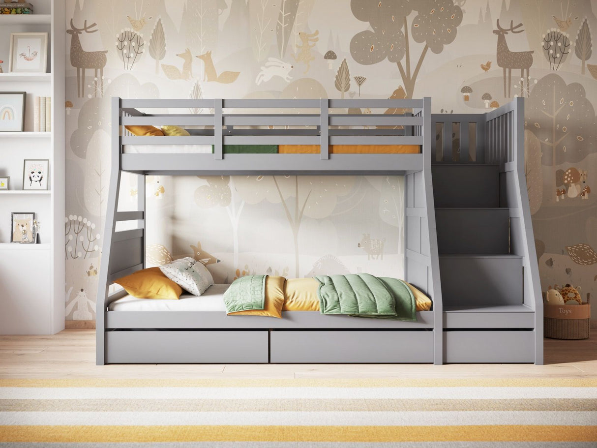 Flair Lunar Triple Staircase Bunk Bed with Storage Grey
