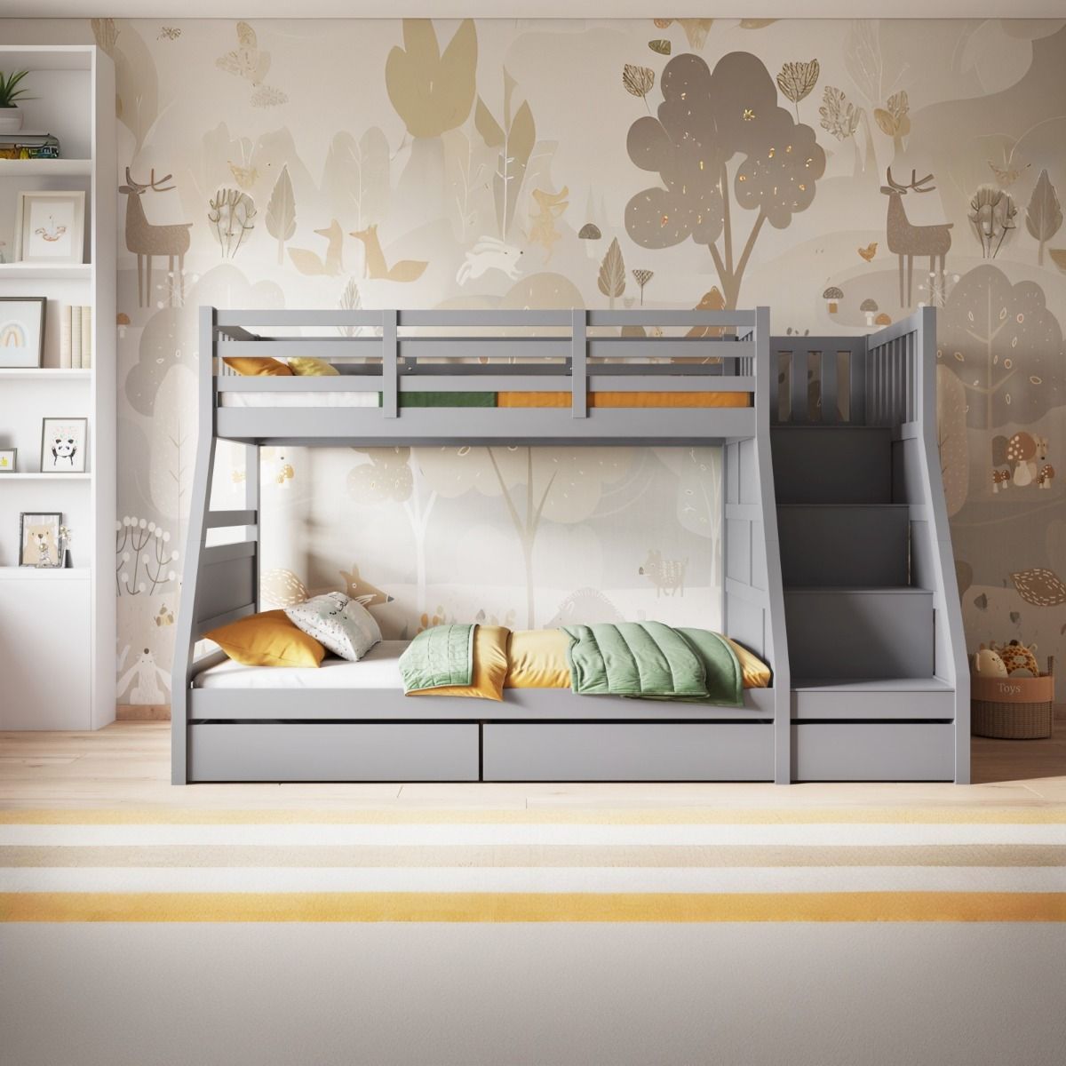 Flair Lunar Triple Staircase Bunk Bed with Storage Grey