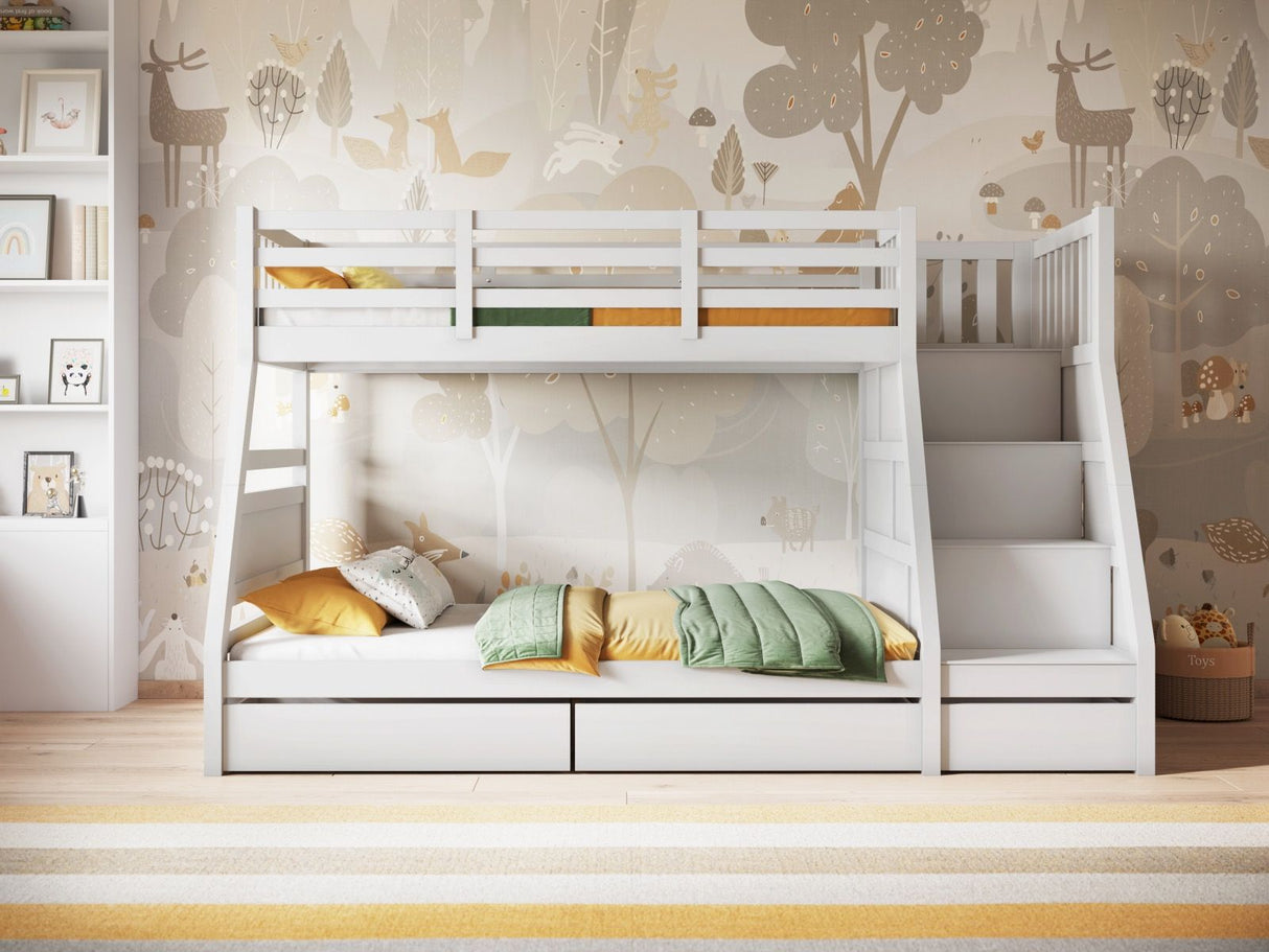 Flair Lunar Triple Staircase Bunk Bed with Storage White