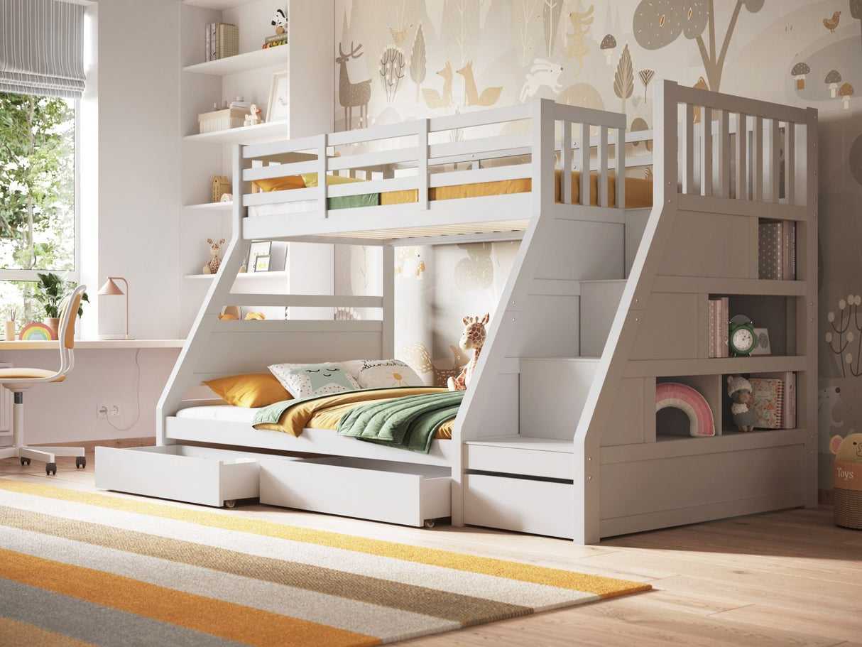 Flair Lunar Triple Staircase Bunk Bed with Storage White