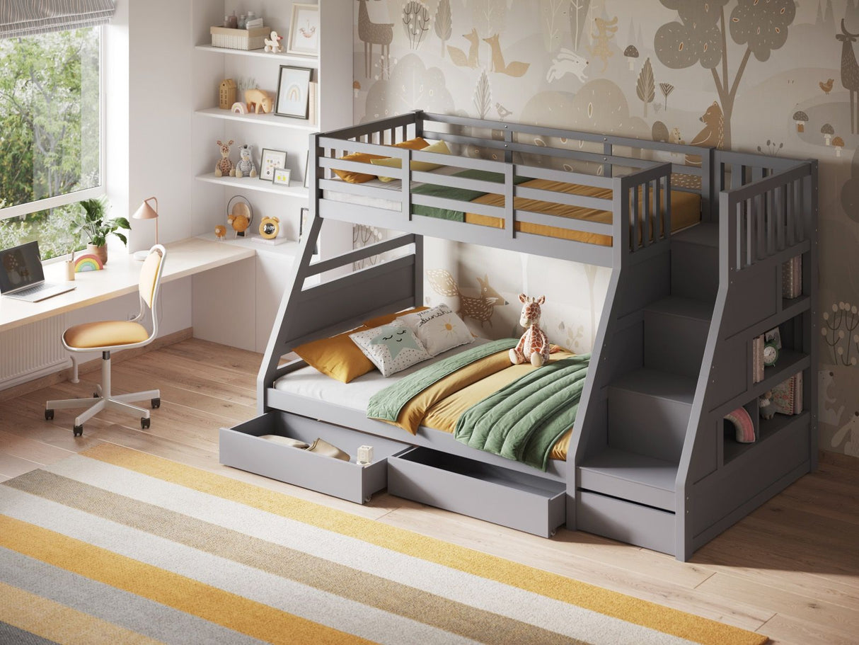 Flair Lunar Triple Staircase Bunk Bed with Storage Grey