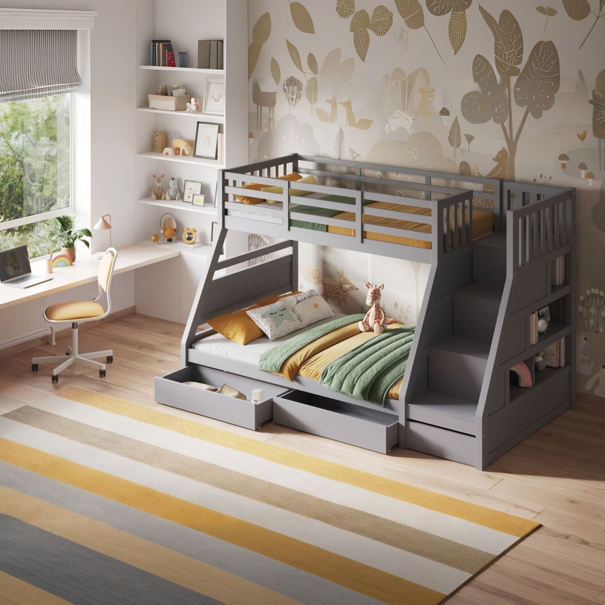Flair Lunar Triple Staircase Bunk Bed with Storage Grey