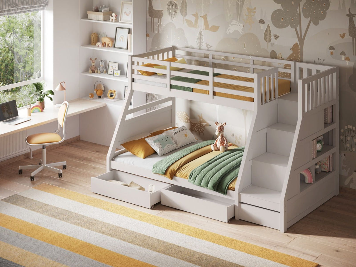 Flair Lunar Triple Staircase Bunk Bed with Storage White