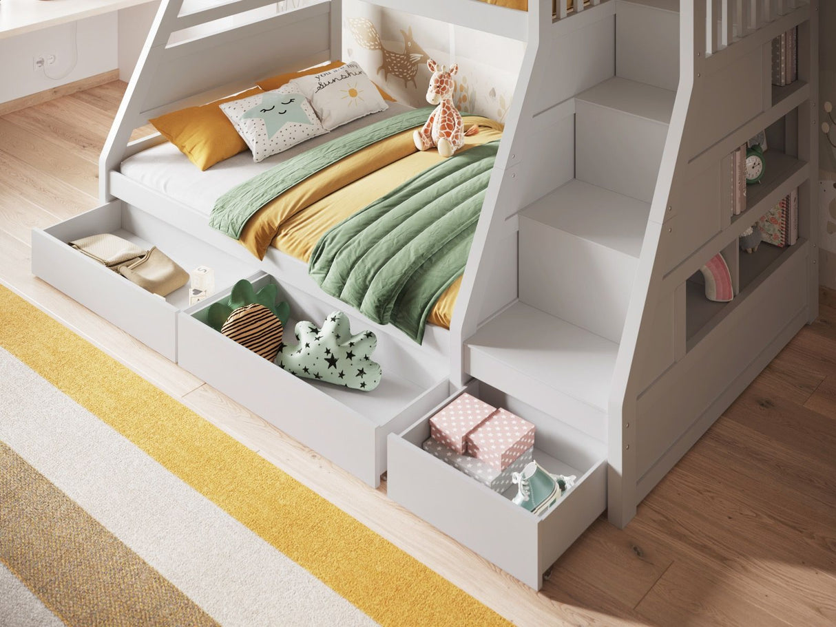Flair Lunar Triple Staircase Bunk Bed with Storage White