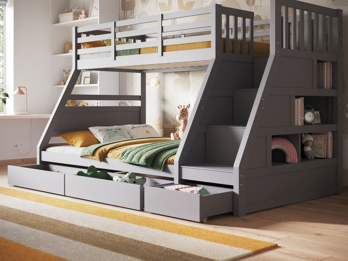 Flair Lunar Triple Staircase Bunk Bed with Storage Grey