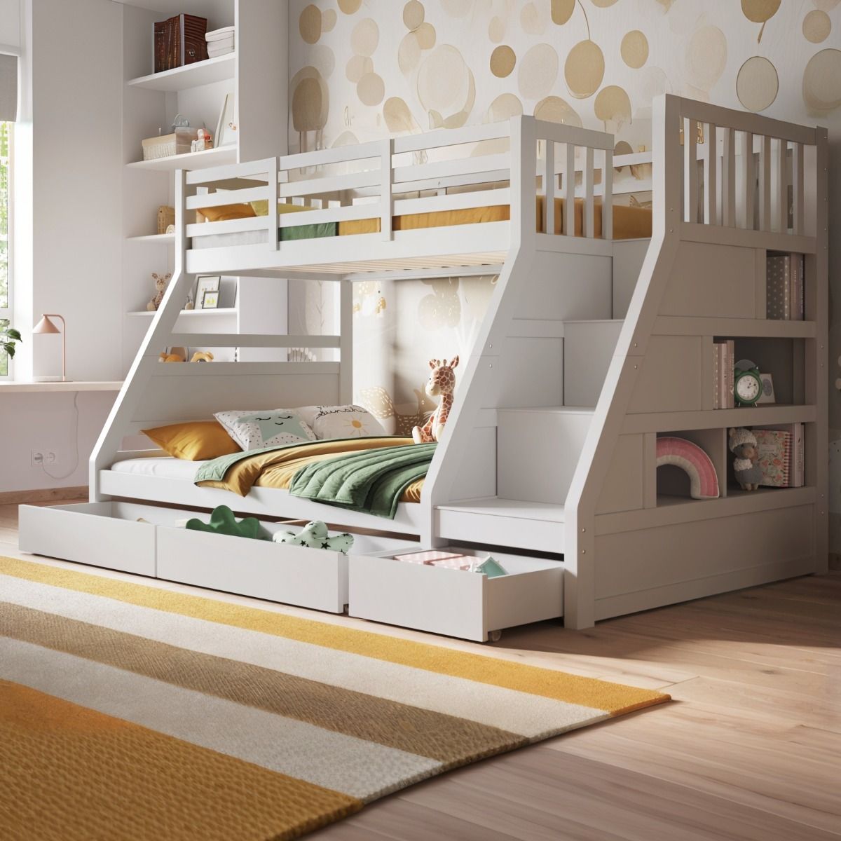 Flair Lunar Triple Staircase Bunk Bed with Storage White