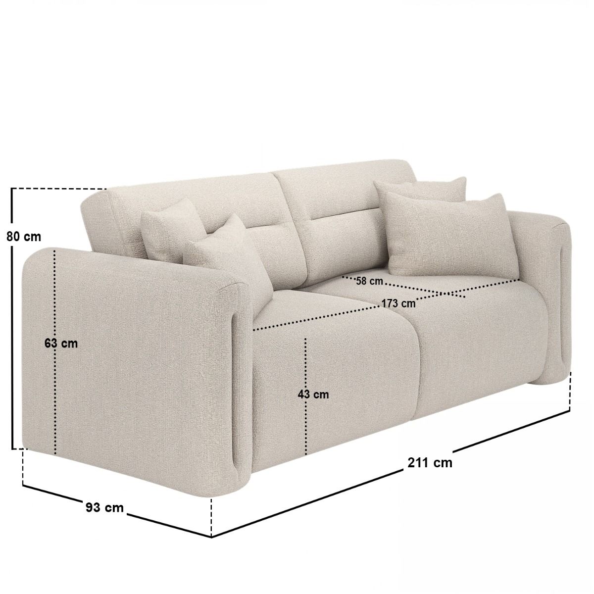 SOLACE+CO Mabel 3 Seater Sofa Beige Chenille