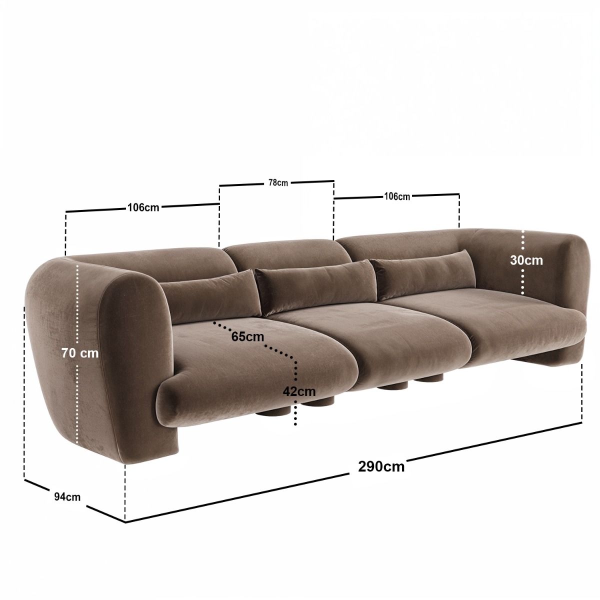SOLACE+CO Maddox 4 Seater Chocolate Velvet Sofa