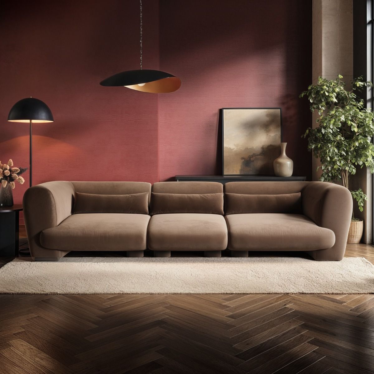 SOLACE+CO Maddox 4 Seater Chocolate Velvet Sofa