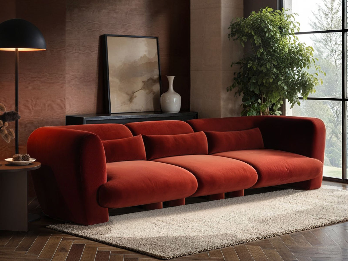 SOLACE+CO Maddox 4 Seater Orange Velvet Sofa