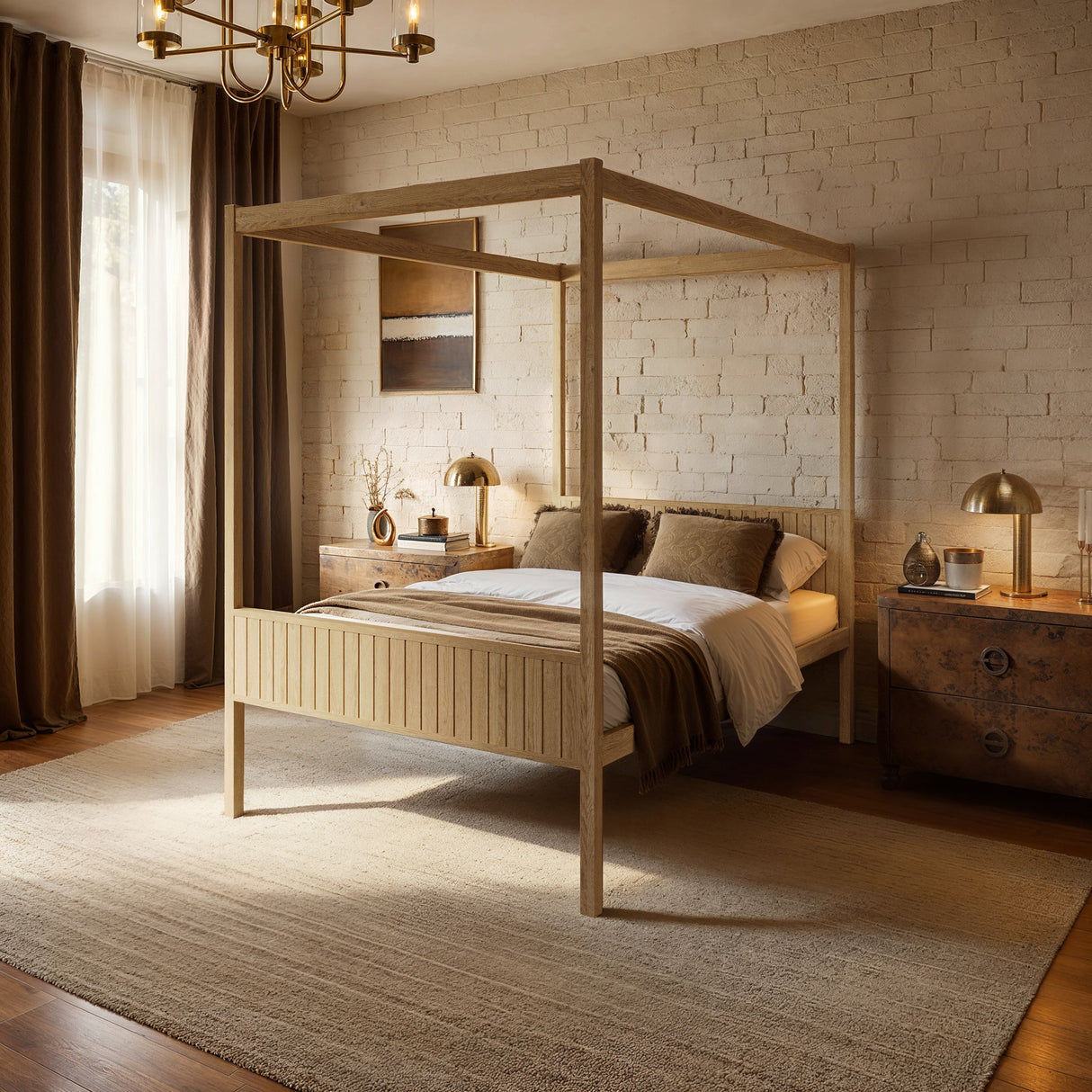 Flair Maddy 4 Poster Bed Frame Solid Pine Natural Double