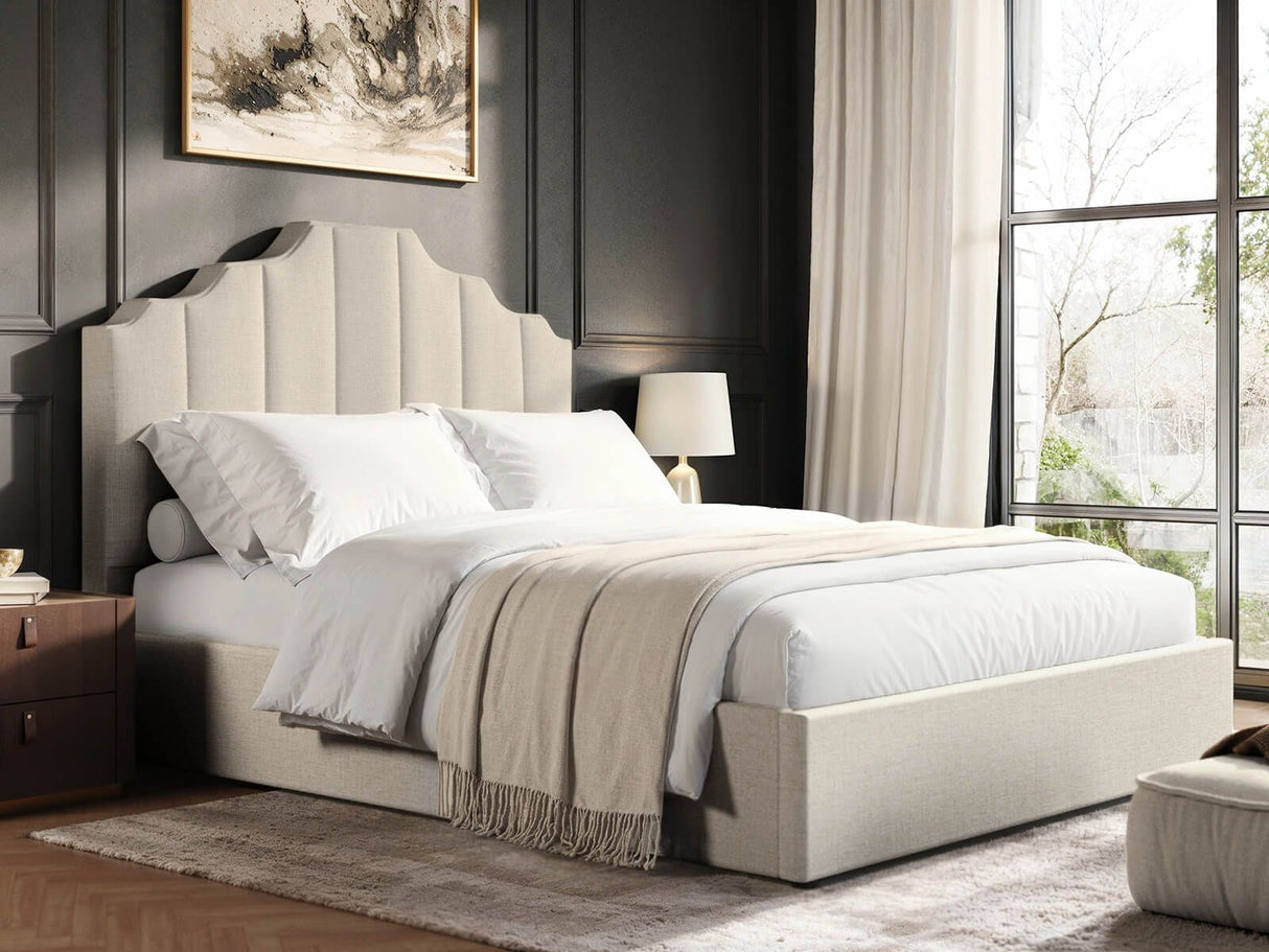 Flair Margot Double Ottoman Bed Beige Linen