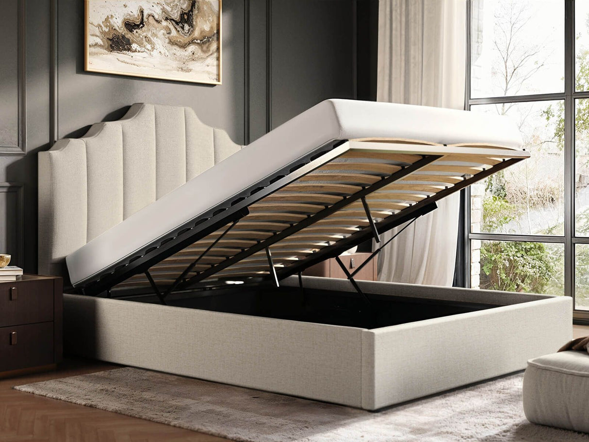 Flair Margot Kingsize Ottoman Bed Beige Linen