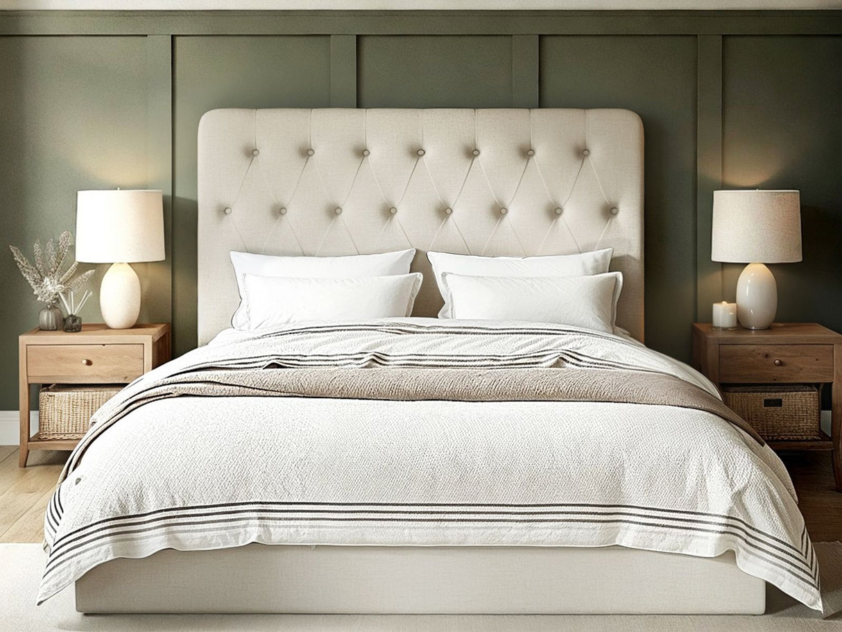 Flair Marley Buttoned Headboard Double Ottoman Bed Beige Linen