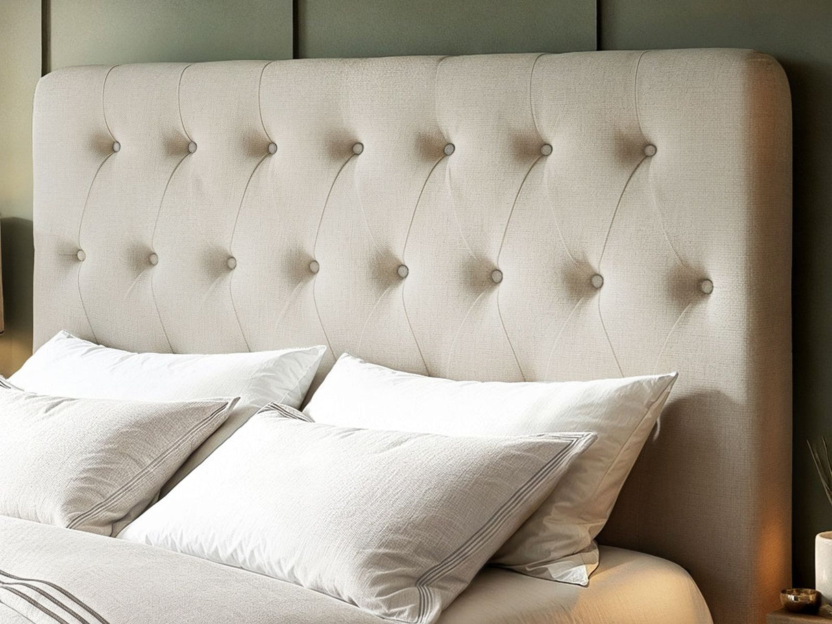 Flair Marley Buttoned Headboard Double Ottoman Bed Beige Linen