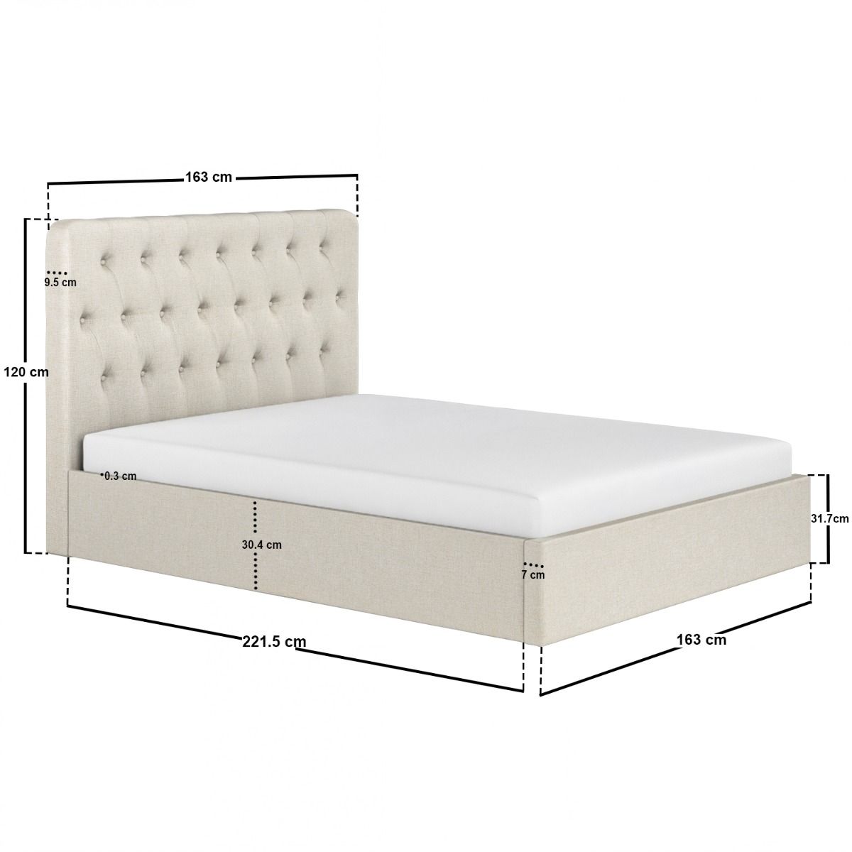 Flair Marley Buttoned Headboard King Size Ottoman Bed Beige Linen