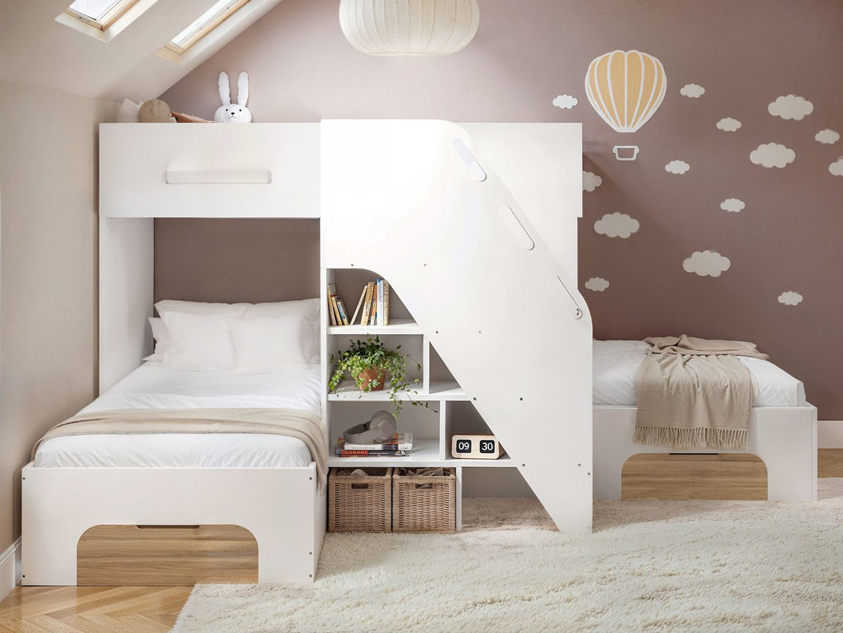 Flair Mason Staircase Triple Sleeper with Storage White & Oak