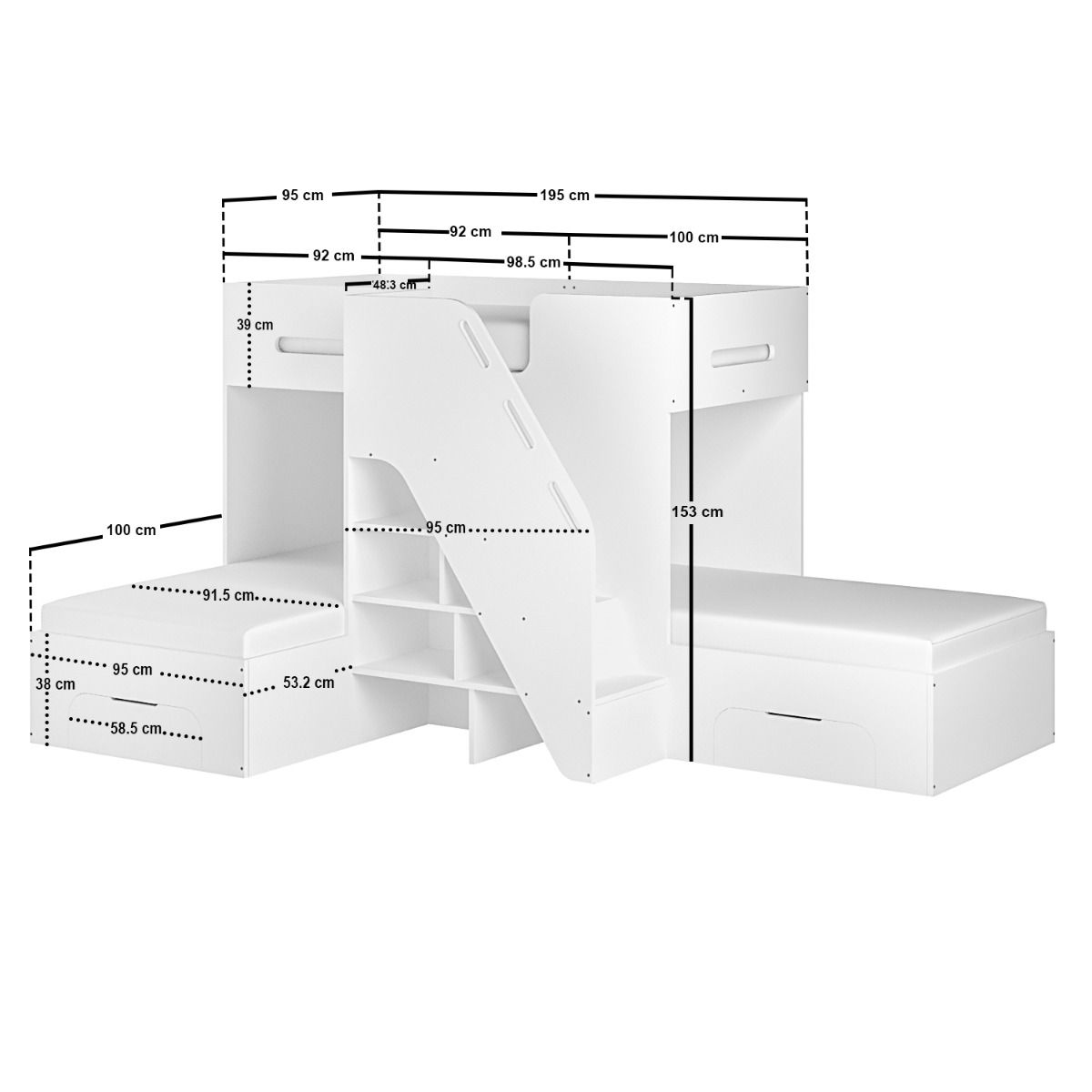 Flair Mason Staircase Triple Sleeper with Storage White
