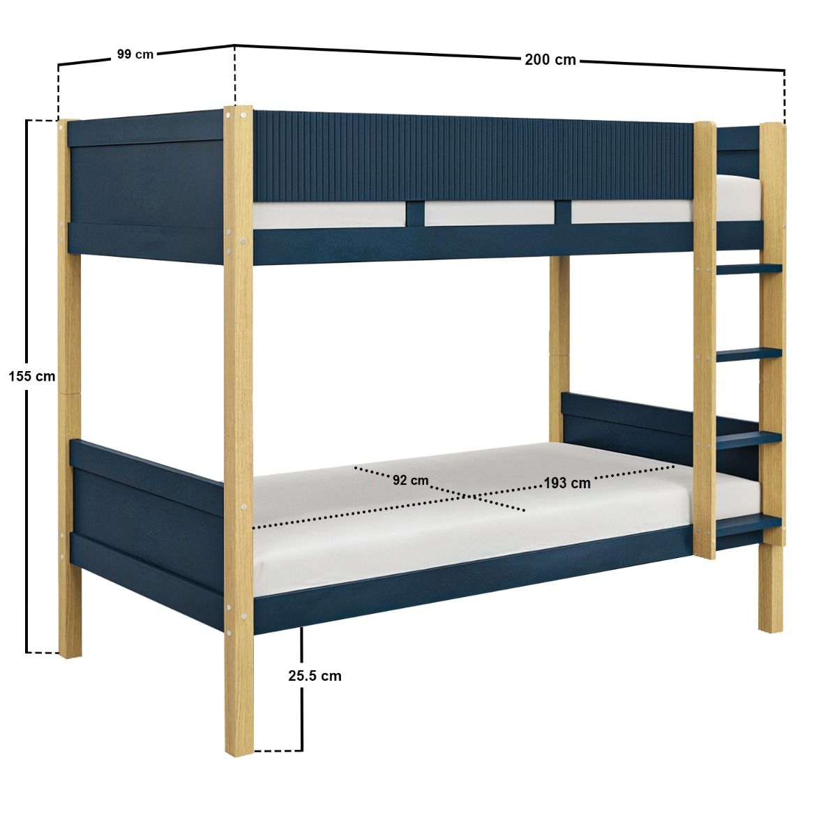 Flair Mateo Detachable Ribbed Bunk Bed Oak & Navy