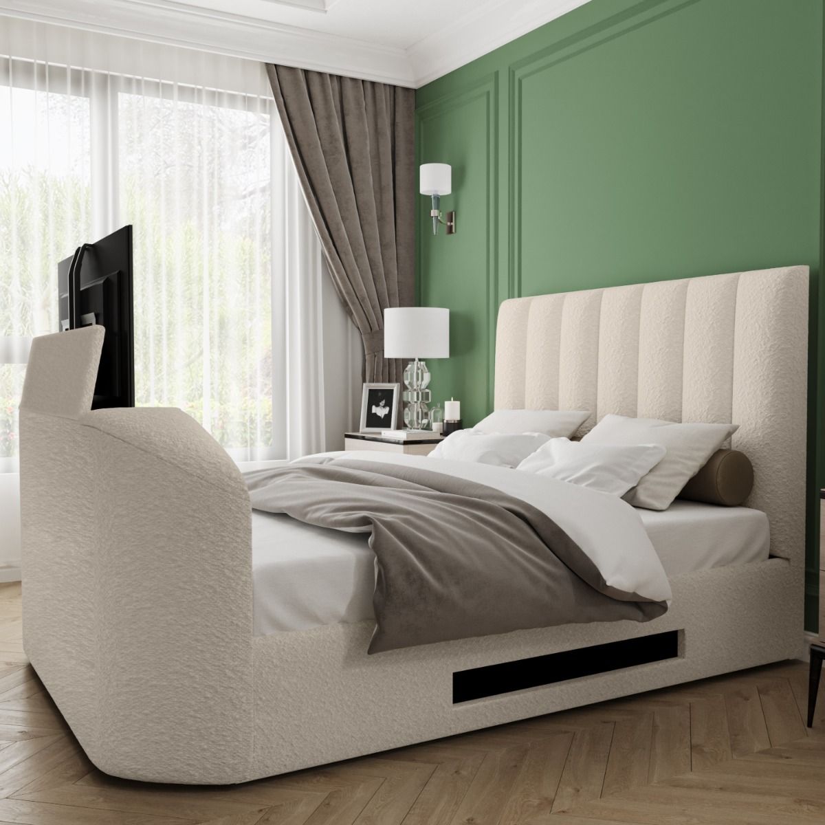 Flair Megane Kingsize Side Lift TV Ottoman Bed Cream Boucle