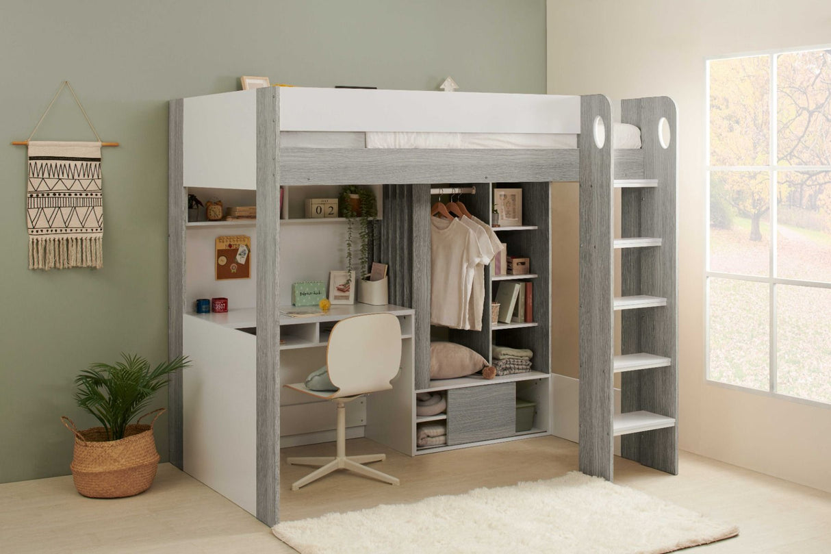 Flair Hampton High Sleeper with Wardrobe White & Grey
