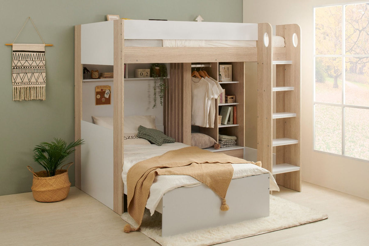 Flair Hampton L Shape Bunk Bed White & Oak
