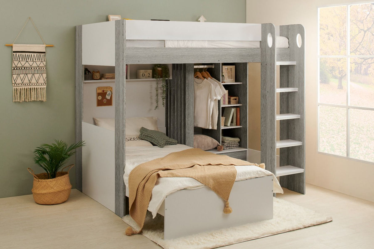 Flair Hampton L Shape Bunk Bed White & Grey