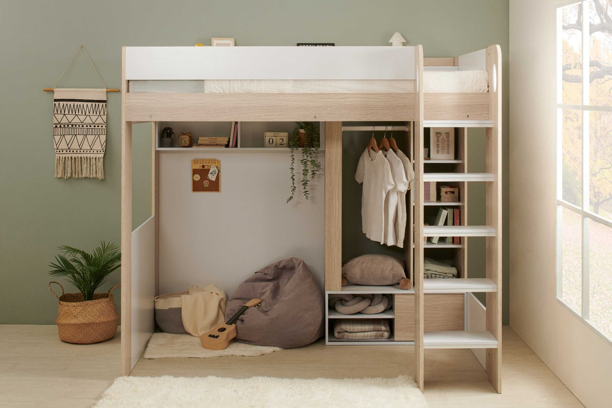 Flair Hampton High Sleeper with Wardrobe White & Oak