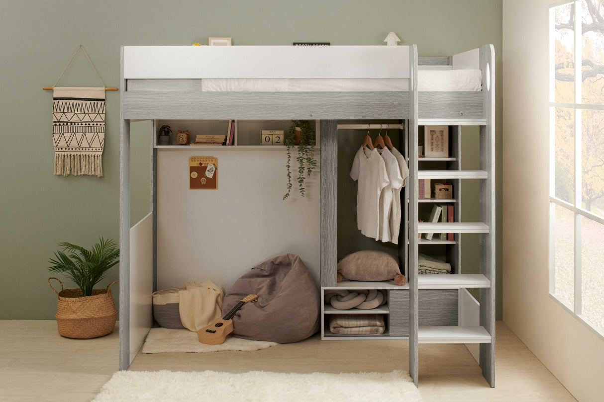 Flair Hampton High Sleeper with Wardrobe White & Grey