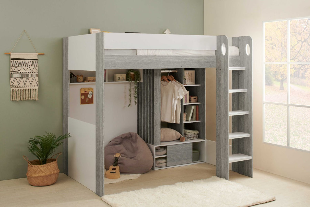 Flair Hampton High Sleeper with Wardrobe White & Grey