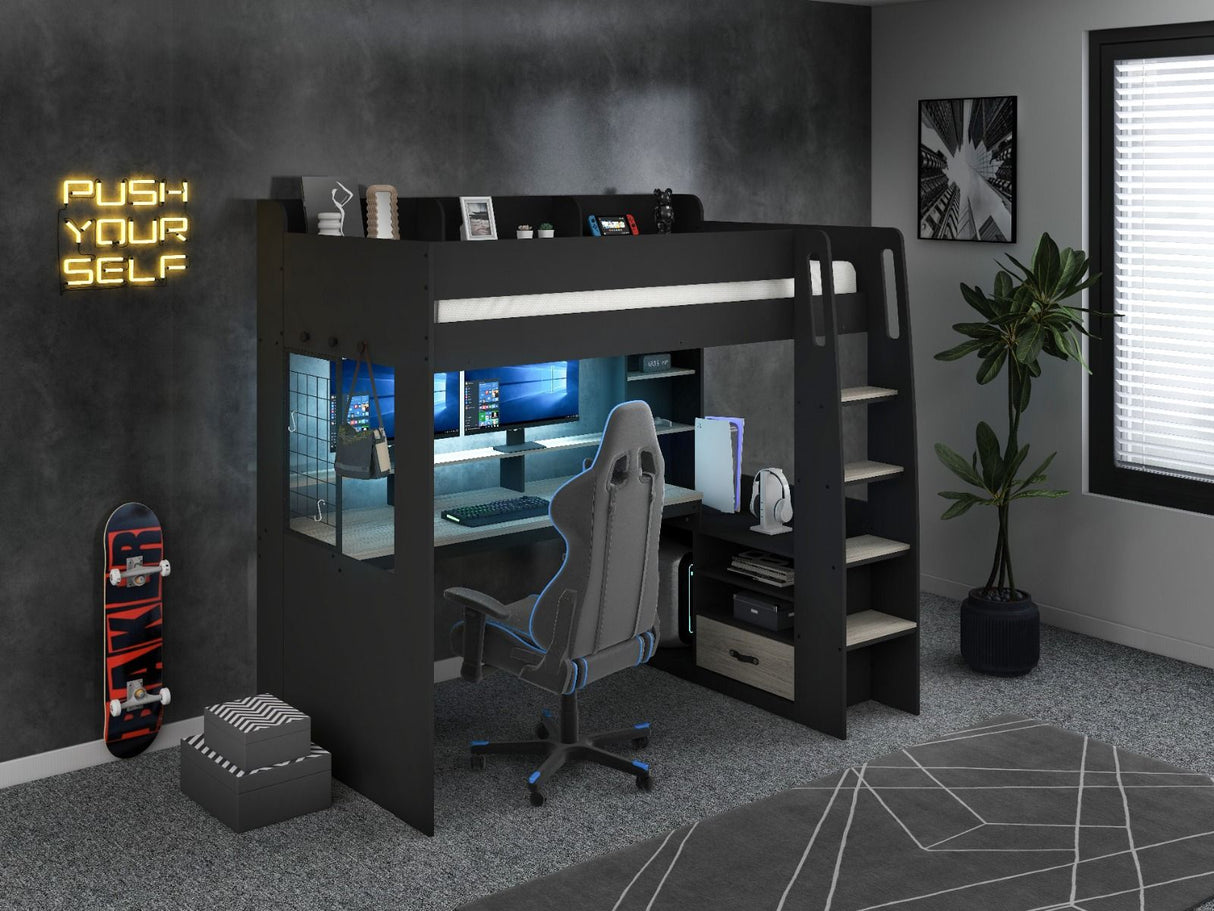Recoil Kyrk Storage Gaming High Sleeper Black