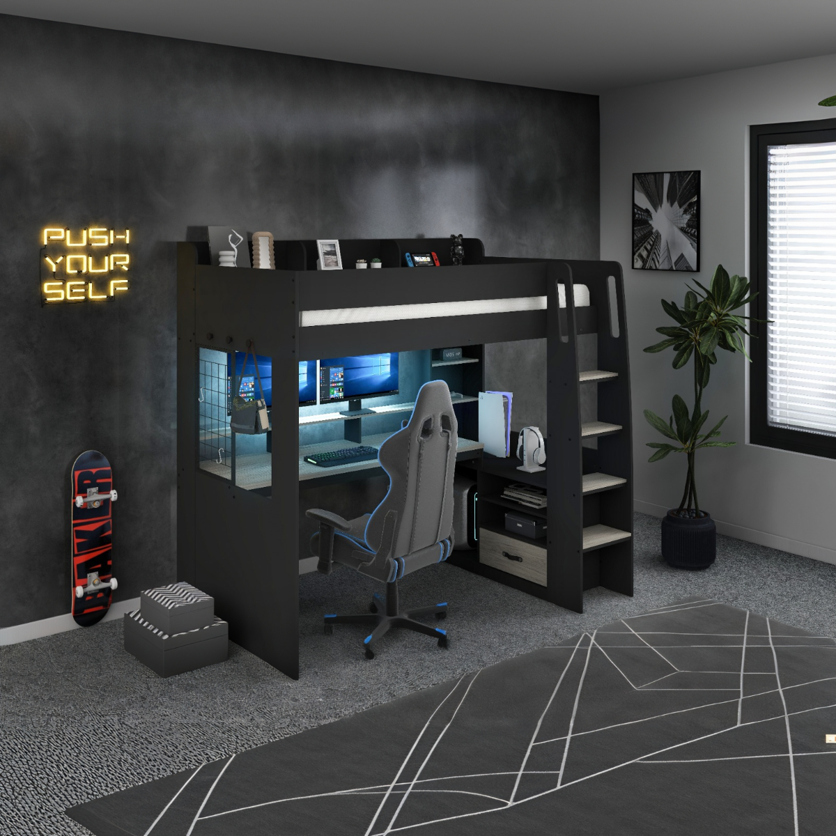 Recoil Kyrk Storage Gaming High Sleeper Black