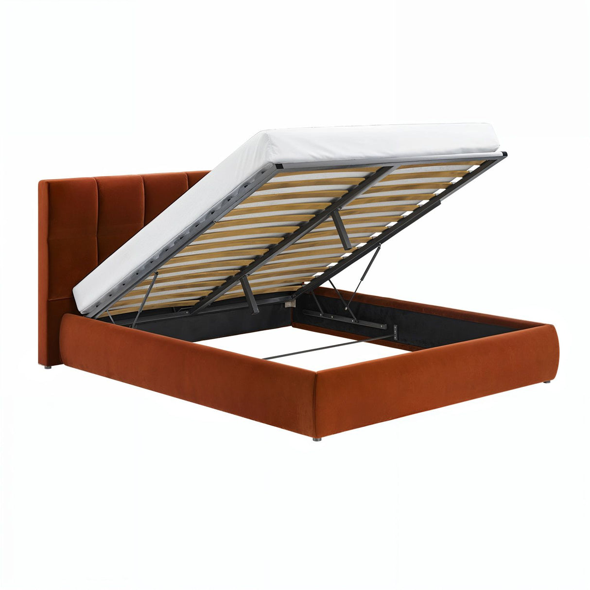 SOLACE+CO Mika Ottoman Bed Burnt Orange Velvet Kingsize