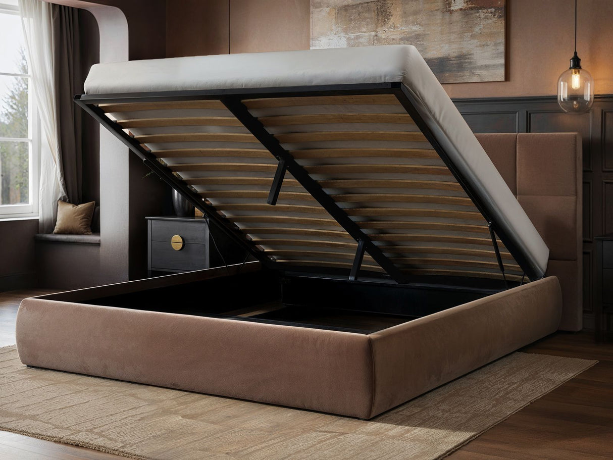SOLACE+CO Mika Ottoman Bed Chocolate Velvet Kingsize