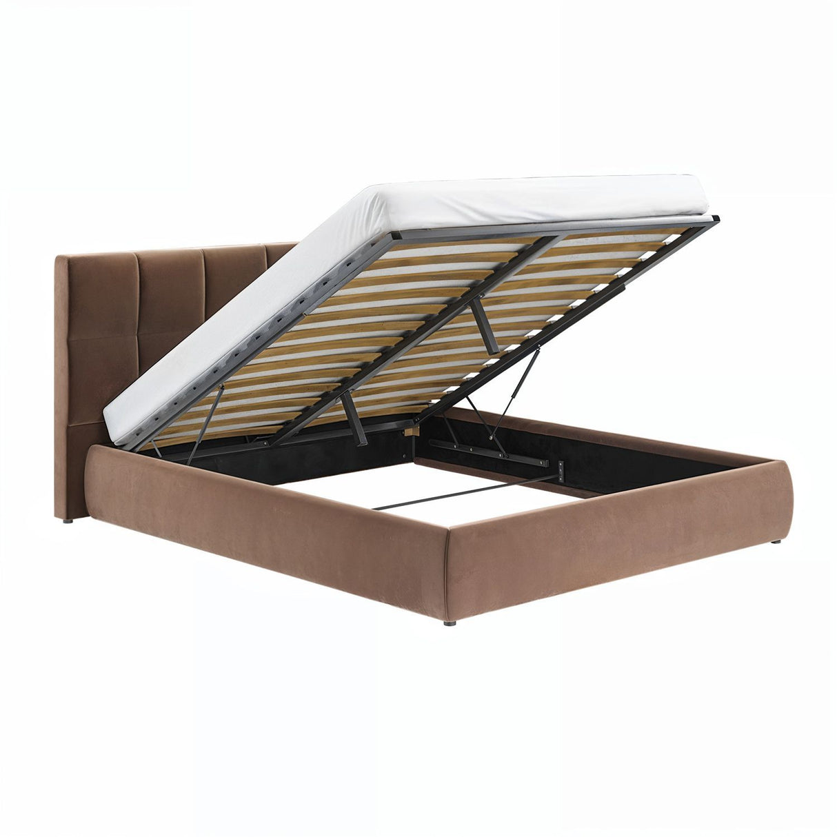 SOLACE+CO Mika Ottoman Bed Chocolate Velvet Double