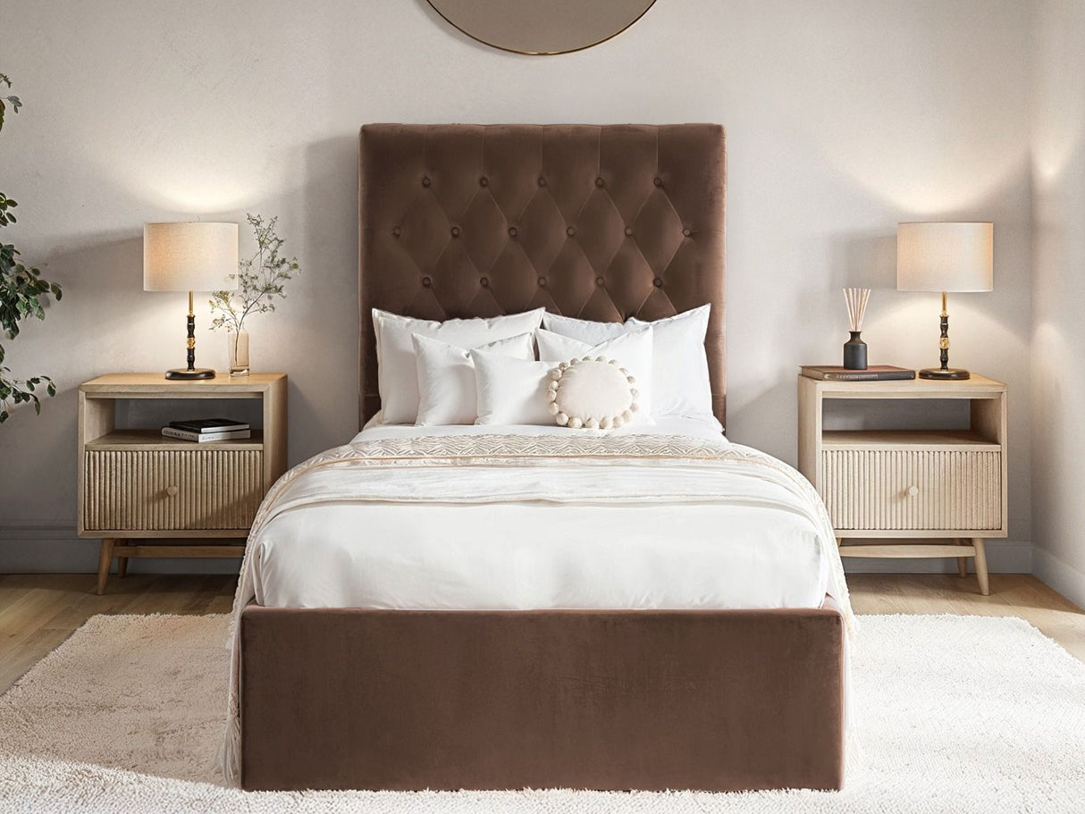 Flair Milan Single Velvet Ottoman Bed-Brown
