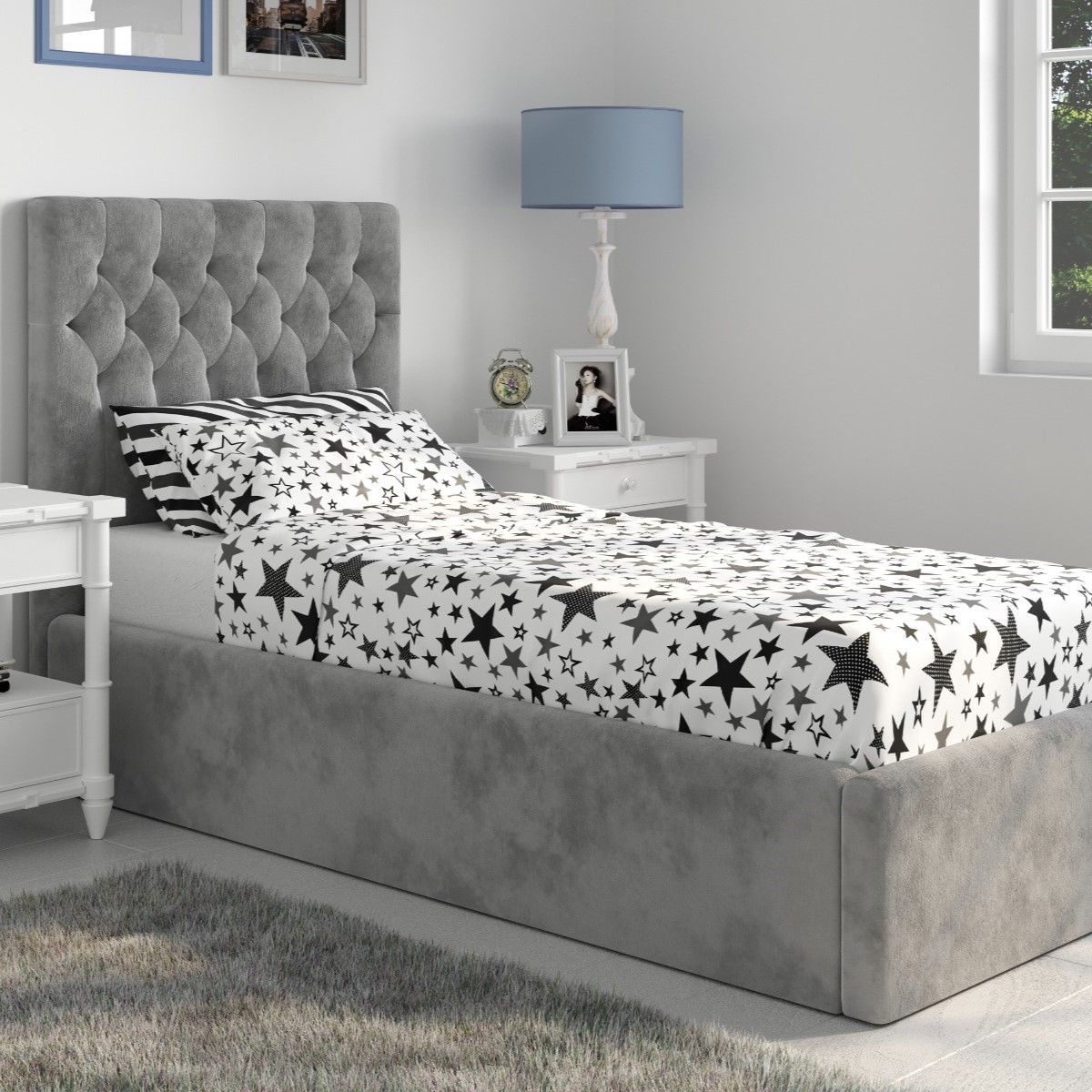 Flair Milan Single Velvet Ottoman Bed Grey
