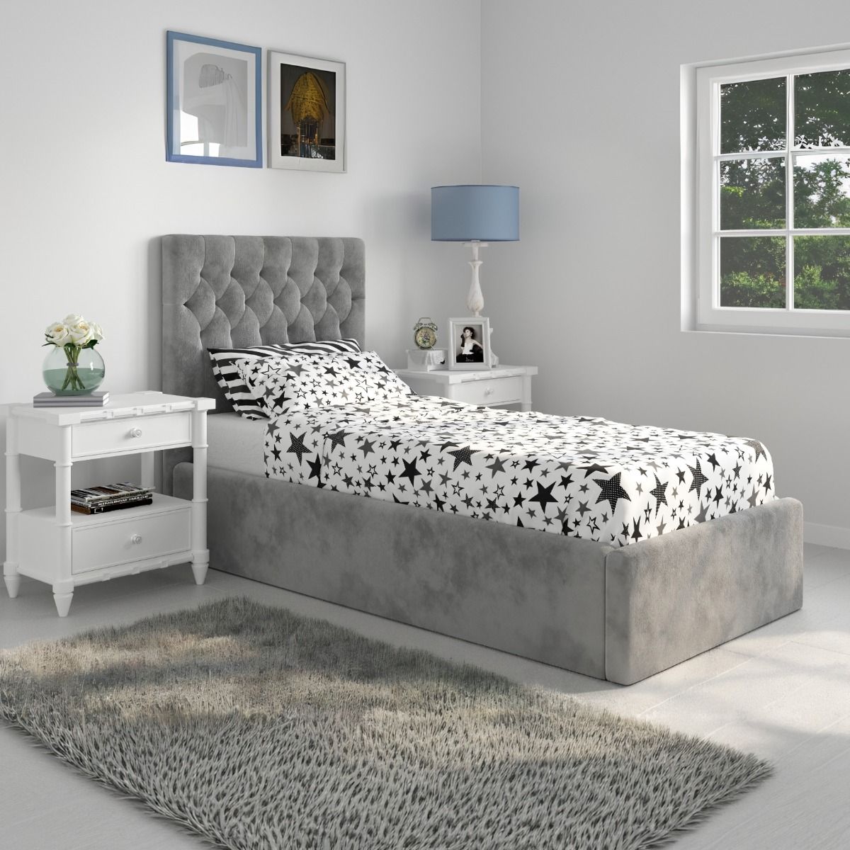 Flair Milan Single Velvet Ottoman Bed Grey