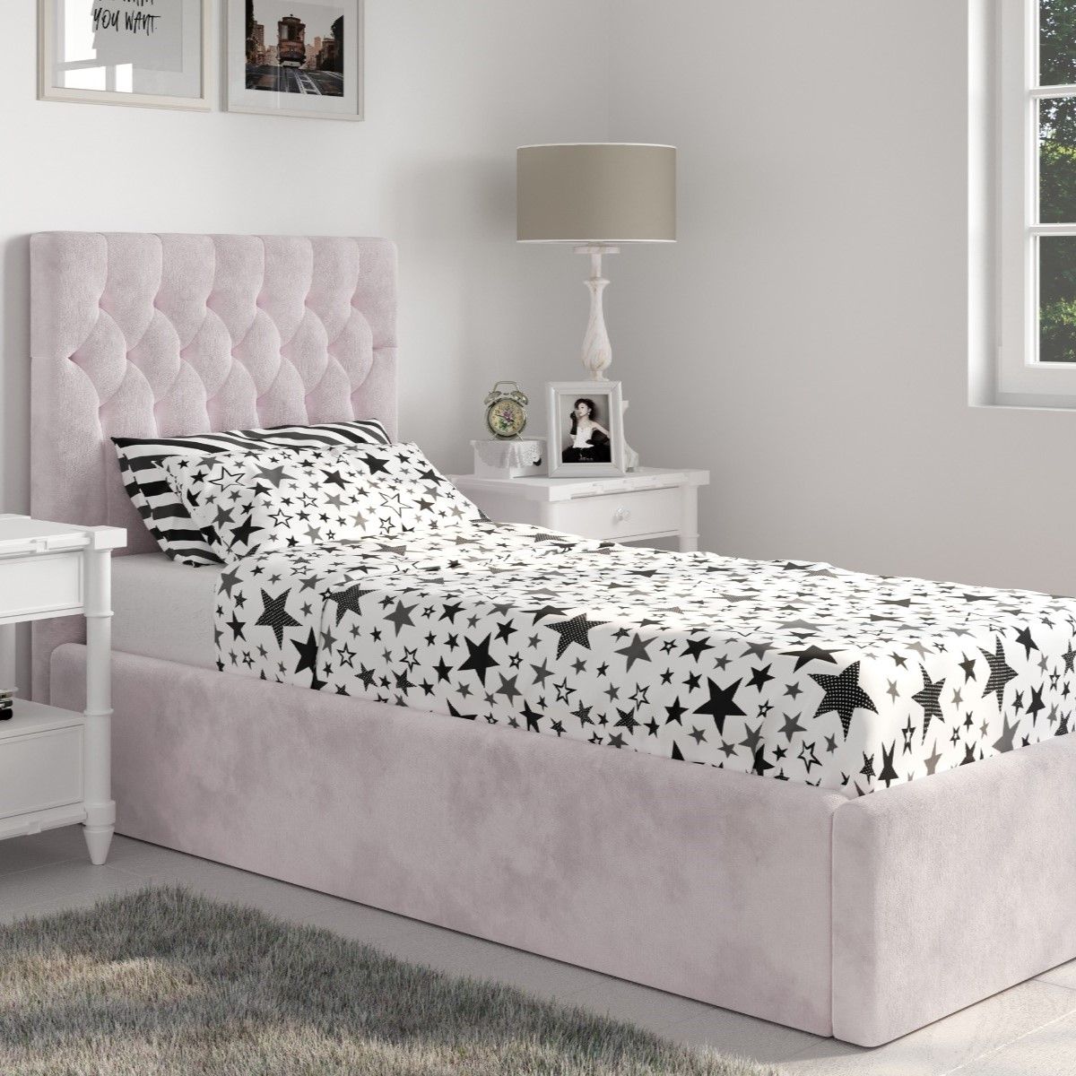 Flair Milan Single Velvet Ottoman Bed Pink