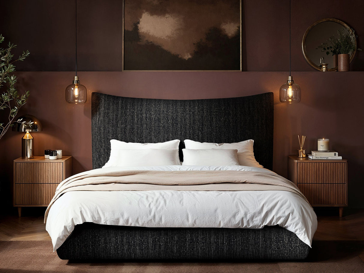 SOLACE+CO Miller Curved Headboard Bed Frame Black Chenille-Kingsize