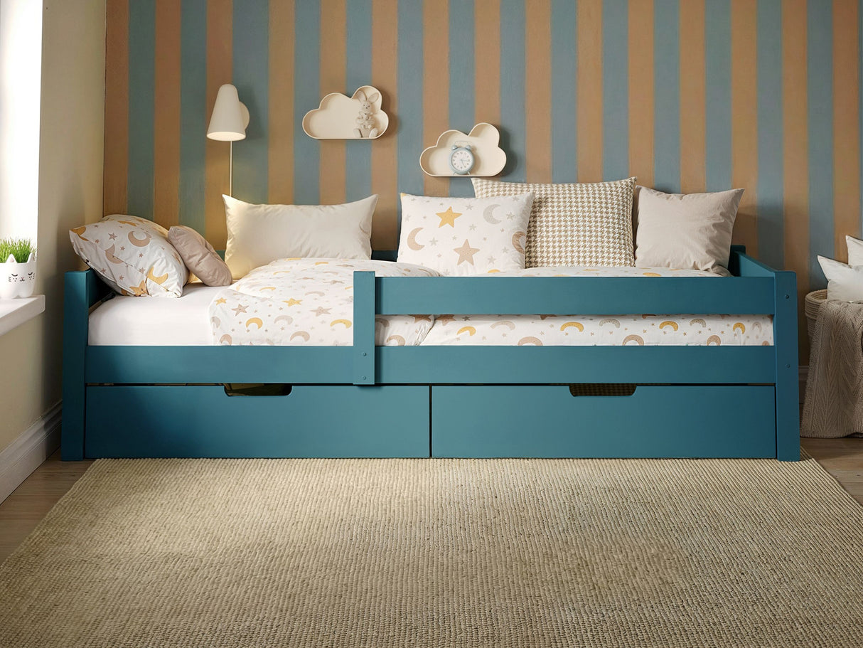 Flair Milo Single Bed with Storage Pine Petrol Blue