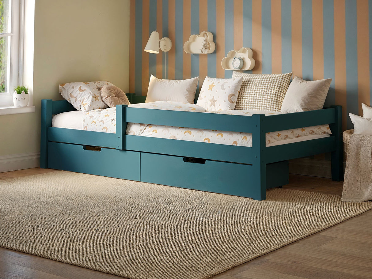 Flair Milo Single Bed with Storage Pine Petrol Blue