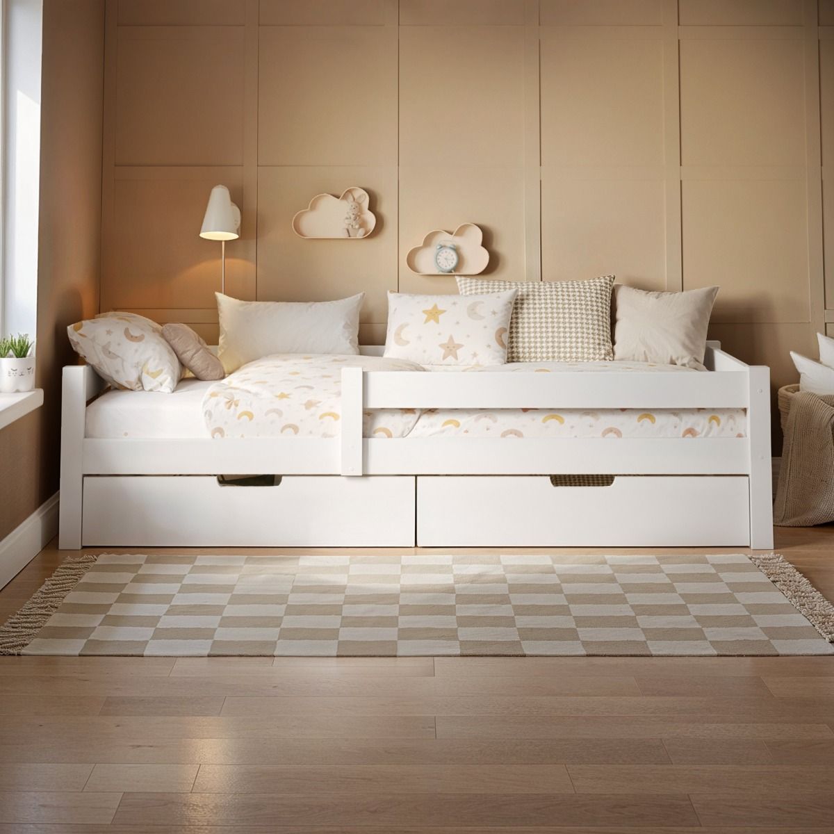 Flair Milo Single Bed with Storage Pine White