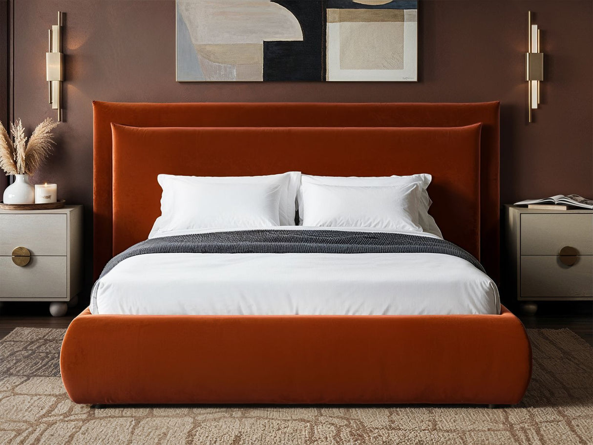 SOLACE+CO Sigrid Burnt Orange Velvet Cushion Headboard Ottoman Bed Kingsize