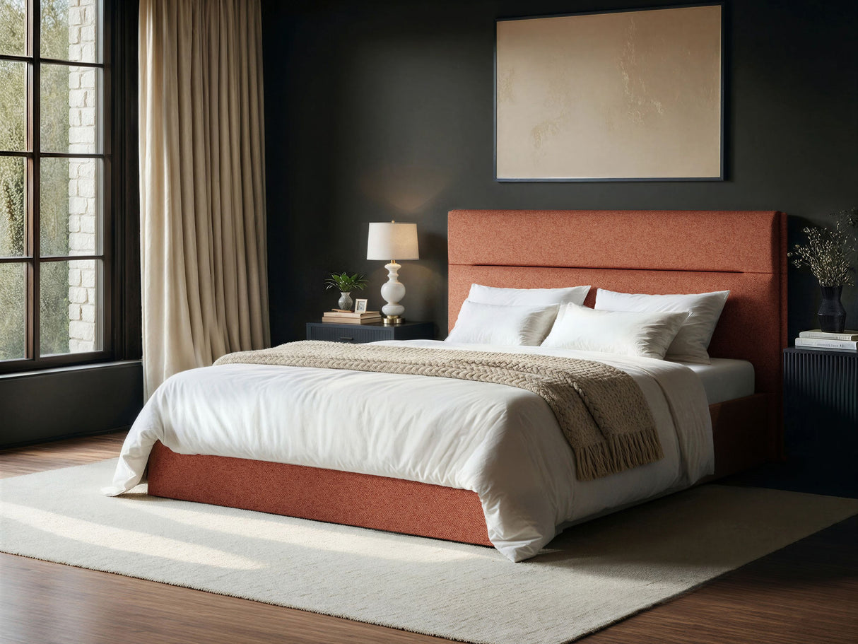 SOLACE+CO Nela Ottoman Bed Woven Fabric Burnt Orange Kingsize