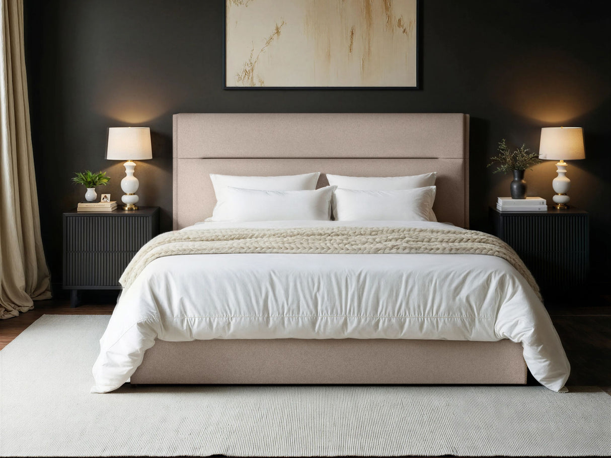 SOLACE+CO Nela Ottoman Bed Woven Fabric Beige Kingsize