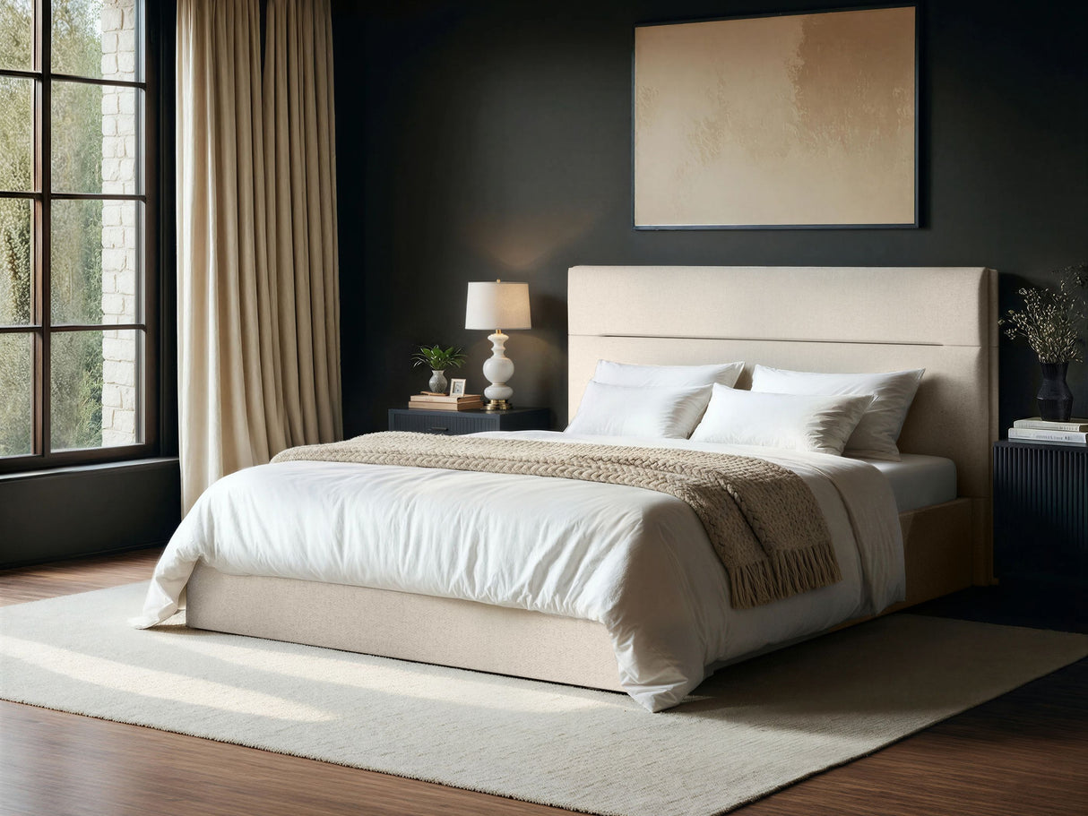 SOLACE+CO Nela Ottoman Bed Woven Fabric Cream Double