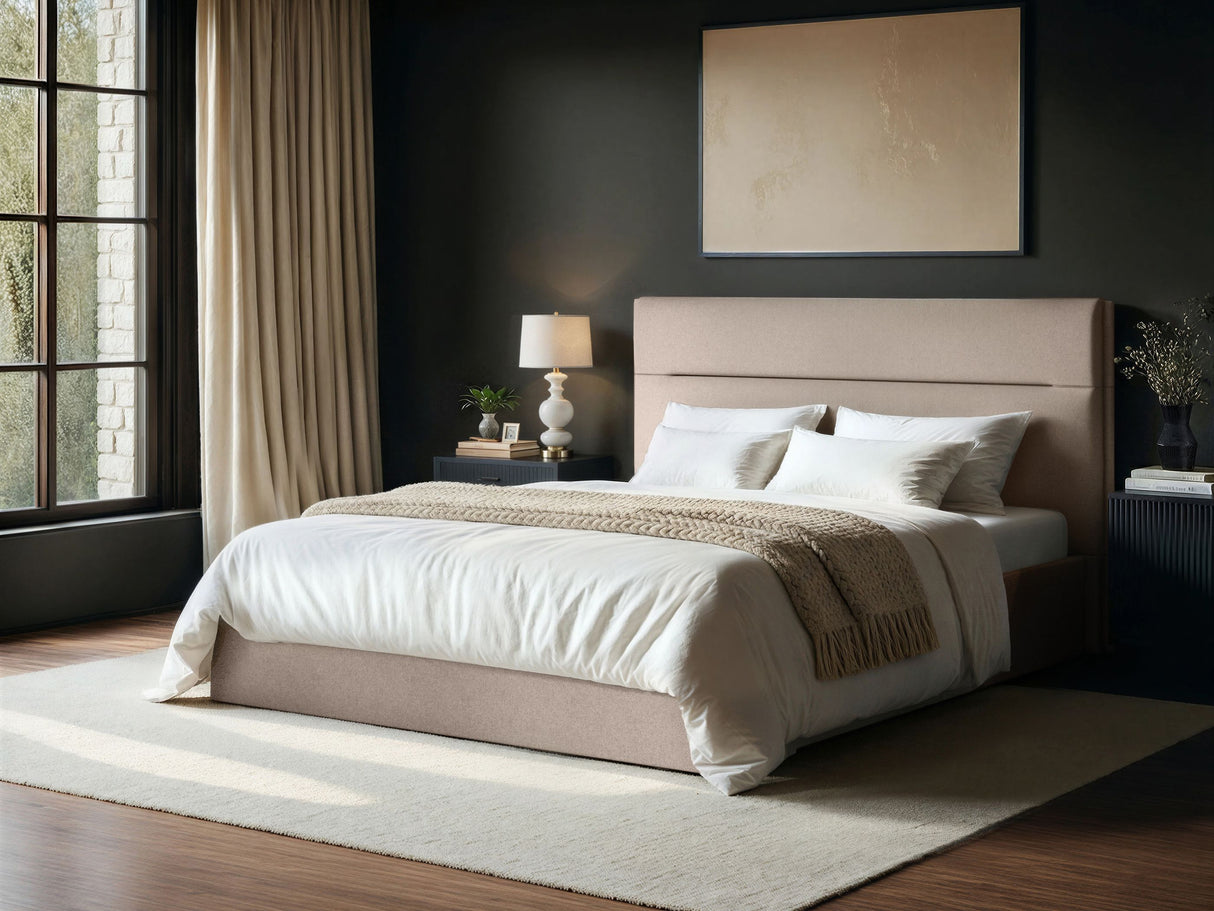 SOLACE+CO Nela Ottoman Bed Woven Fabric Beige Kingsize